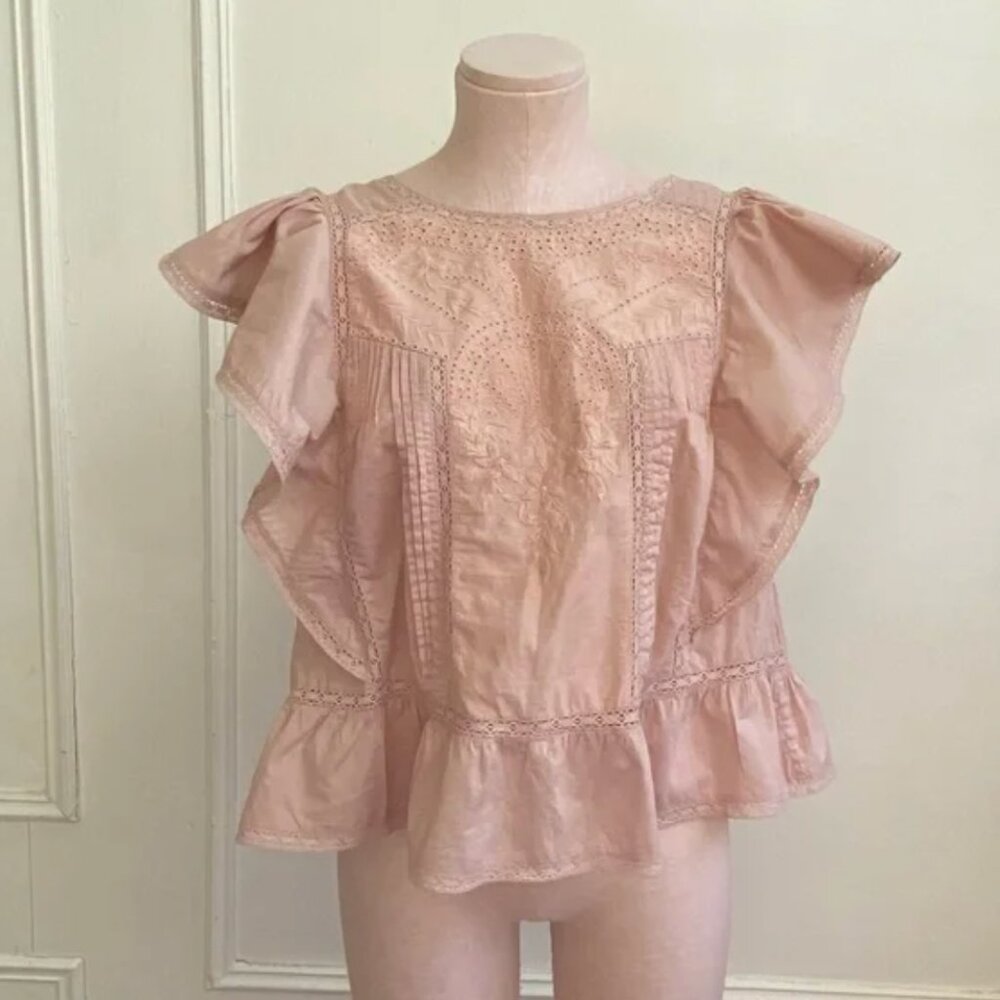 LoveShackFancy Pink Ruffle Blouse Top